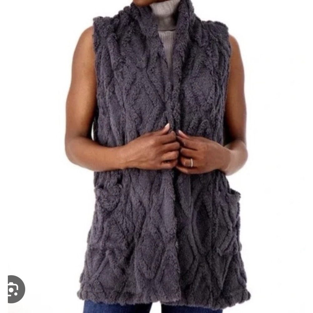Koolaburra By Ugg Women's Large Sherpa Fleece Vest Cozy Gray Fuzzy‎ Open Front